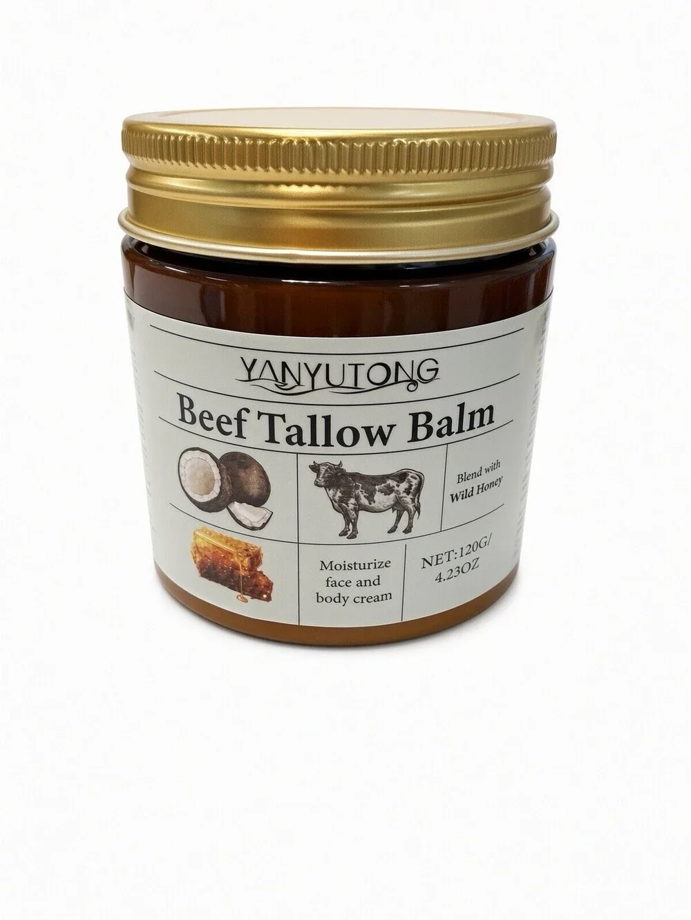 Beef Tallow Balm Face Body Moisturizer Honey Coconut Oil Skin Cream 4.23oz